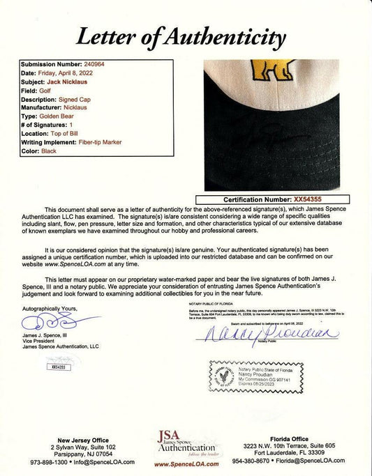 Jack Nicklaus autographed Golden Bear logo golf cap JSA - AutographsForSale.com