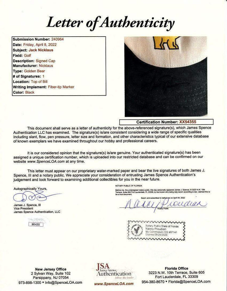 Jack Nicklaus autographed Golden Bear logo golf cap JSA - AutographsForSale.com