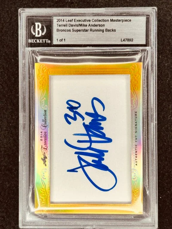 Terrell Davis & Mike Anderson 2014 Leaf Masterpiece Cut Signature certified signed card 1/1 JSA Broncos - AutographsForSale.com
