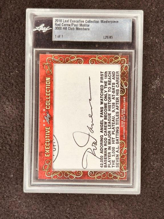 Rod Carew and Paul Molitor 2018 Leaf Masterpiece Cut Signature certified autograph card