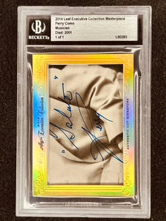 Perry Como 2014 Leaf Masterpiece Cut Signature certified signed card 1/1 JSA - AutographsForSale.com