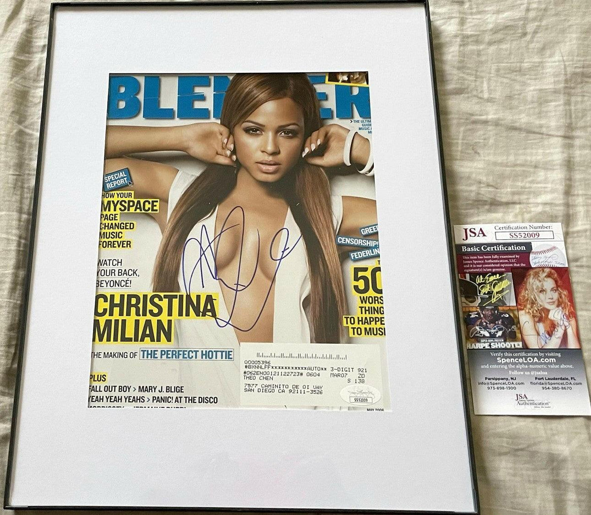 Christina Milian signed 2006 Blender issue cover framed JSA - AutographsForSale.com
