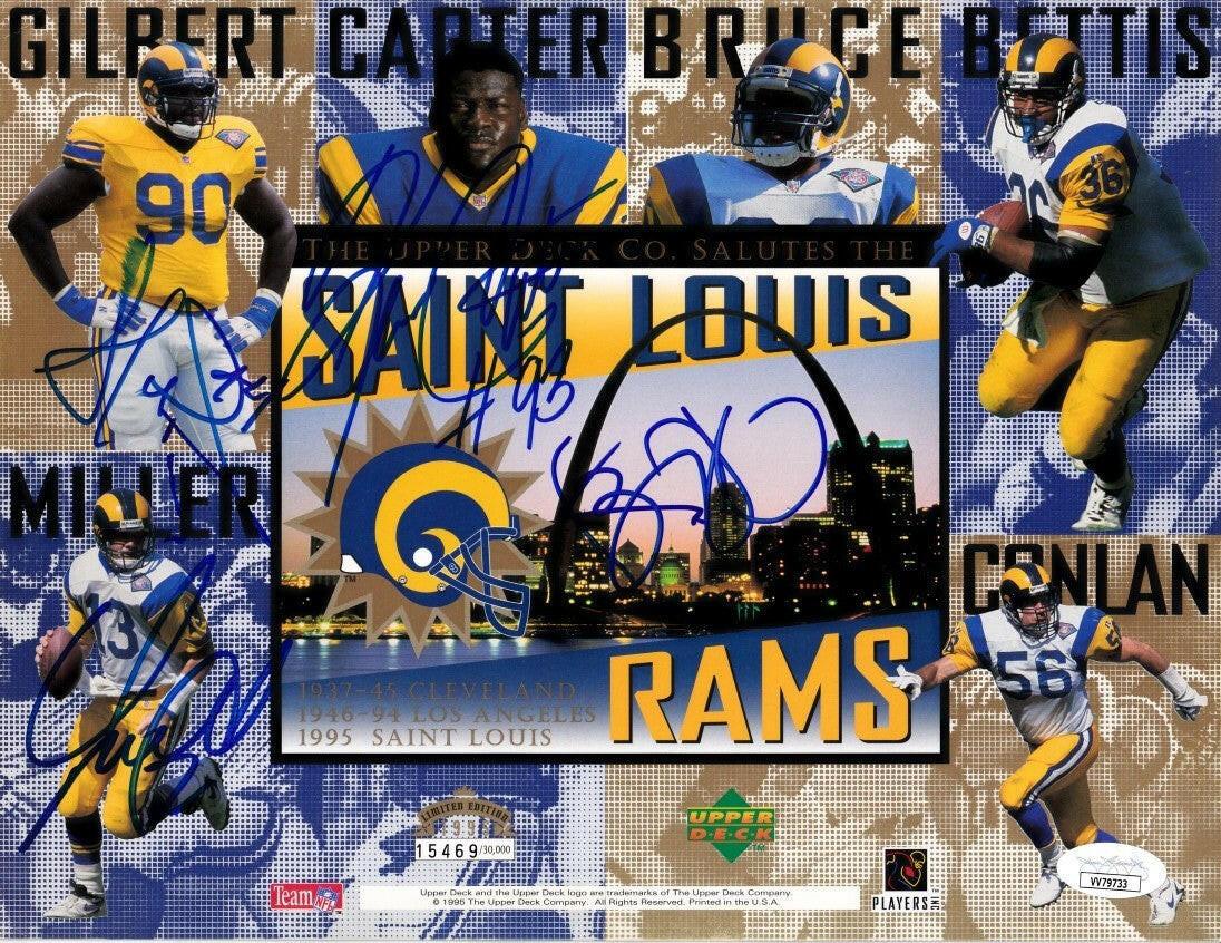 1995 St Louis Rams signed Upper Deck card sheet Jerome Bettis Kevin Carter Sean Gilbert Chris Miller JSA - AutographsForSale.com