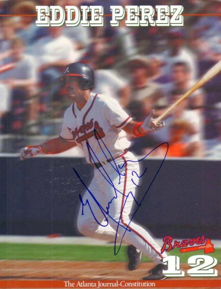 Eddie Perez autographed 1999 Atlanta Braves 8x11 photo card - AutographsForSale.com
