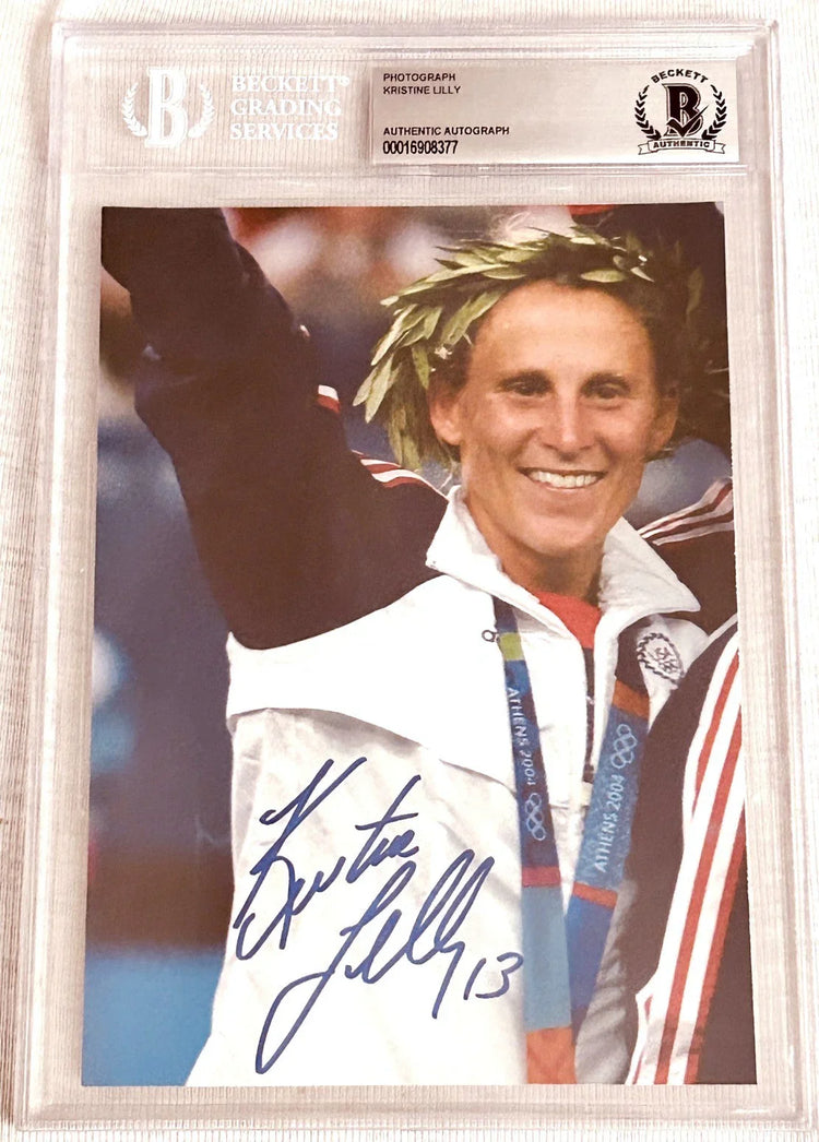 Kristine Lilly signed 2004 US Olympic Soccer Gold Medal 5x7 photo BAS - AutographsForSale.com