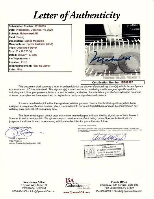Muhammad Ali signed 1992 Sports Illustrated cover framed JSA - AutographsForSale.com