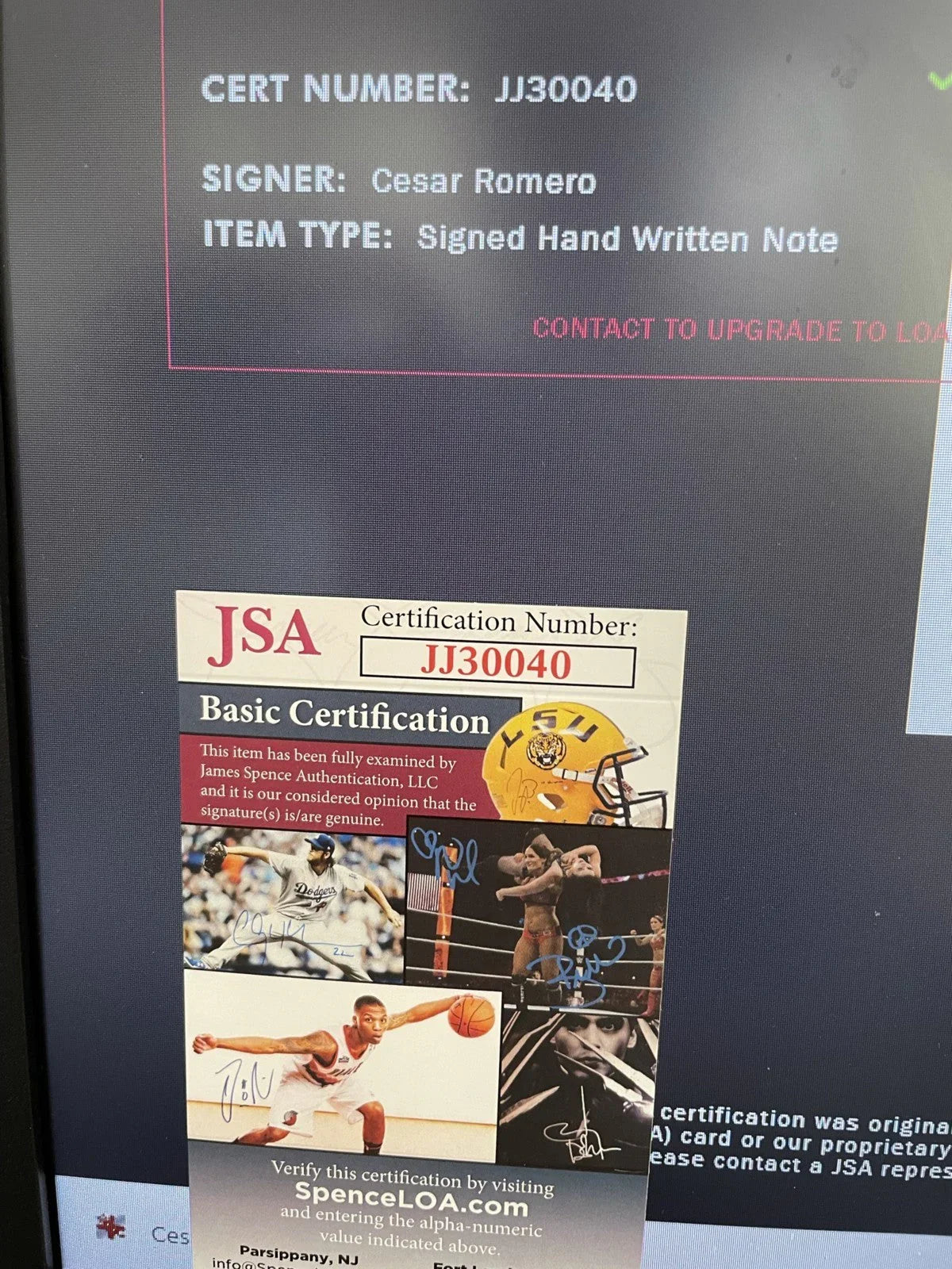 Cesar Romero signed handwritten note framed Joker & portrait 8x10 photos JSA - AutographsForSale.com