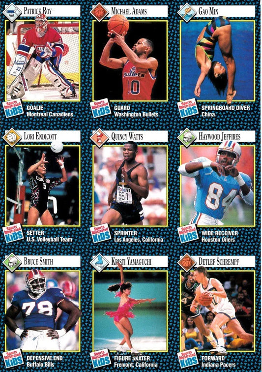 Patrick Roy Bruce Smith Kristi Yamaguchi 1992 SI for Kids card sheet - AutographsForSale.com