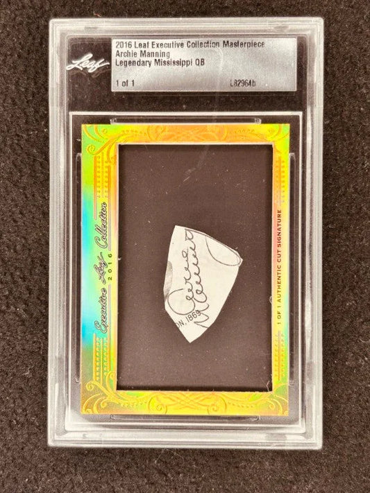 Archie Manning 2016 Leaf Masterpiece Cut Signature certified autograph card 1/1 JSA New Orleans Saints - AutographsForSale.com