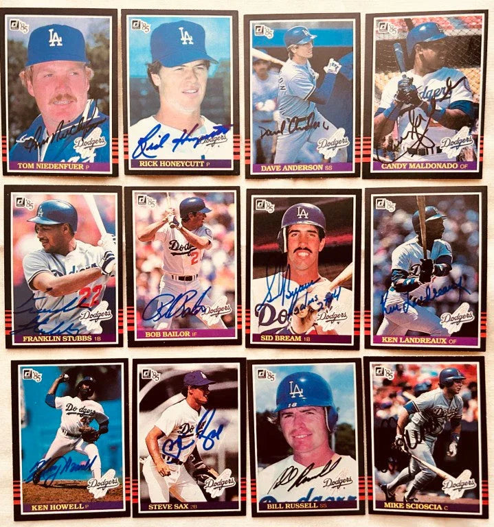 12 autographed 1985 Donruss Los Angeles Dodgers cards Tom Niedenfuer Bill Russell Steve Sax Mike Scioscia - AutographsForSale.com