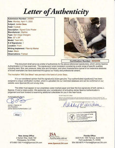 Junior Seau signed Chargers 22x34 poster framed with God Bless JSA - AutographsForSale.com