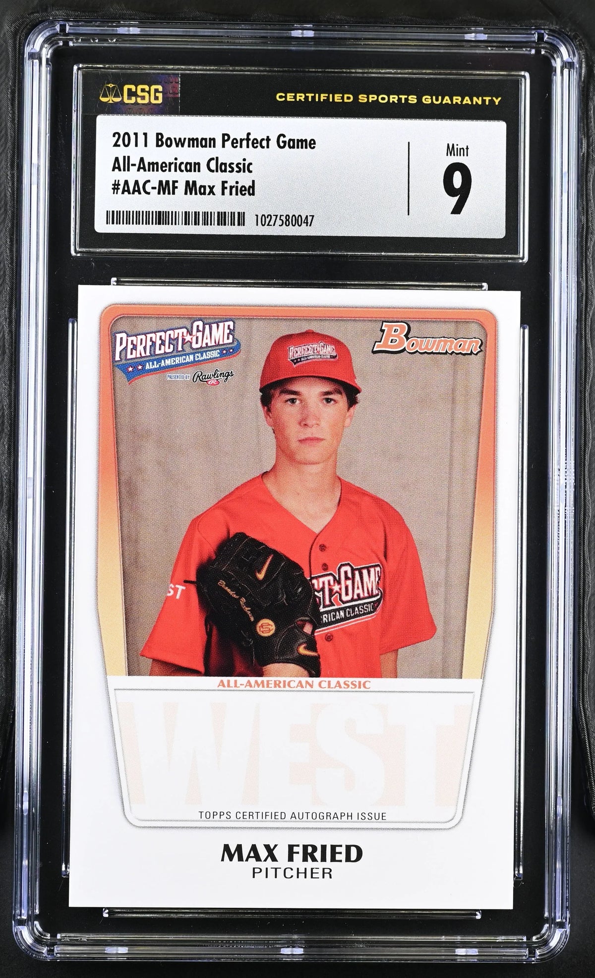 Max Fried 2011 Perfect Game Bowman Rookie Card CSG graded 9 MINT Braves - AutographsForSale.com