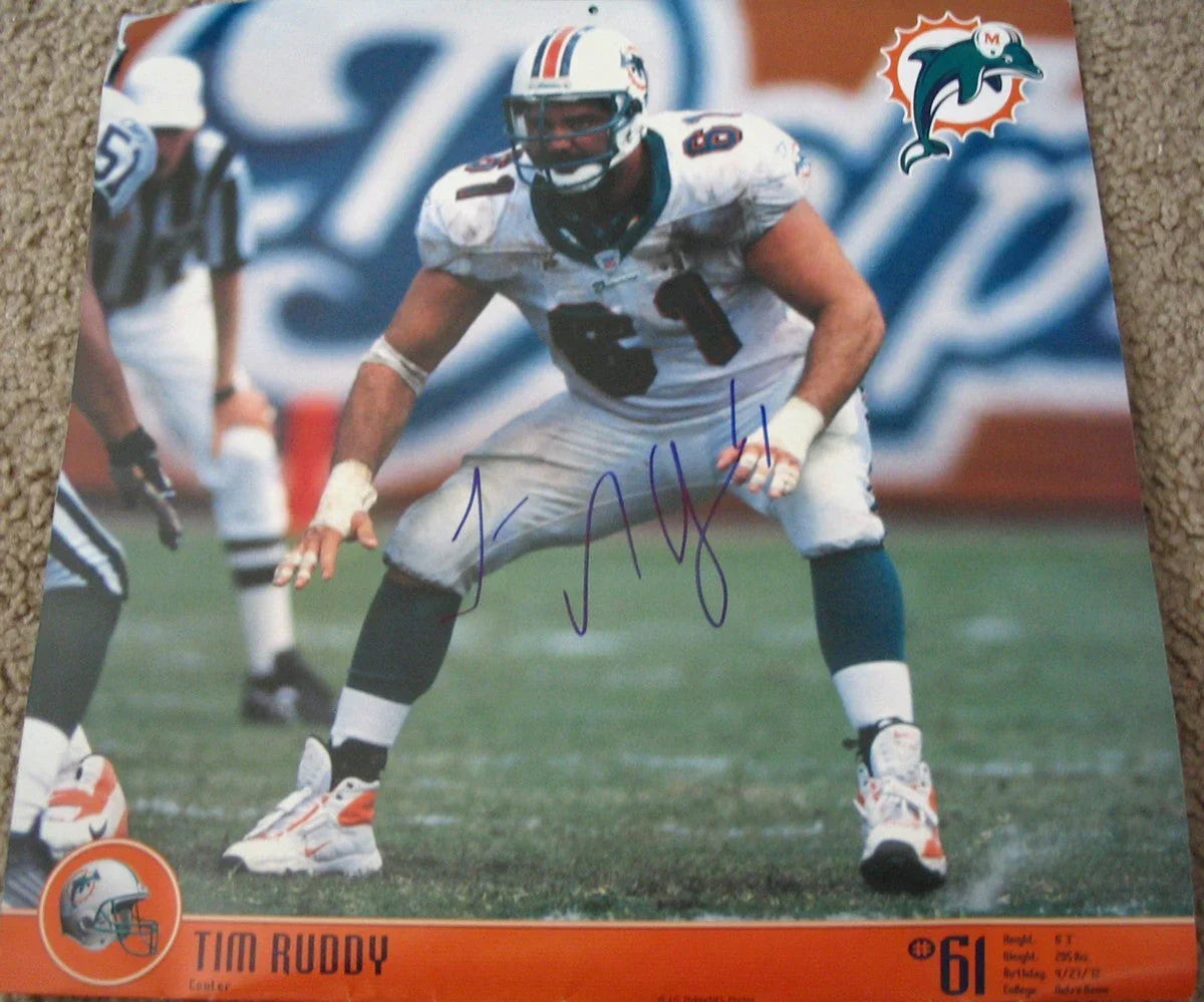Tim Ruddy autographed 2004 Miami Dolphins calendar photo - AutographsForSale.com