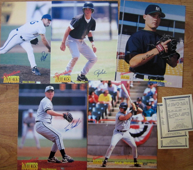 5 1995 Signature Rookies signed 8x10 baseball photos Mike Bovee Nick Delvecchio Tom Fordham Ryan Helms Sid Roberson - AutographsForSale.com