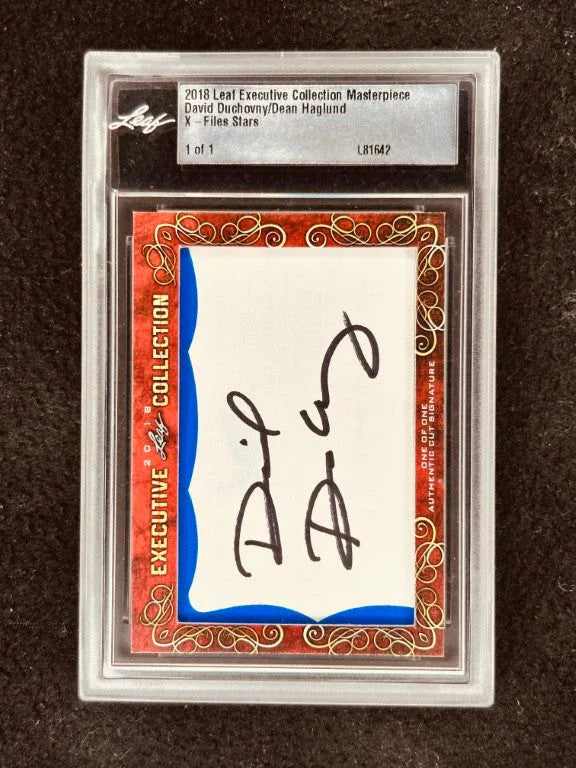 David Duchovny & Dean Haglund 2018 Leaf Cut Signature certified signed card 1/1 JSA X-Files - AutographsForSale.com