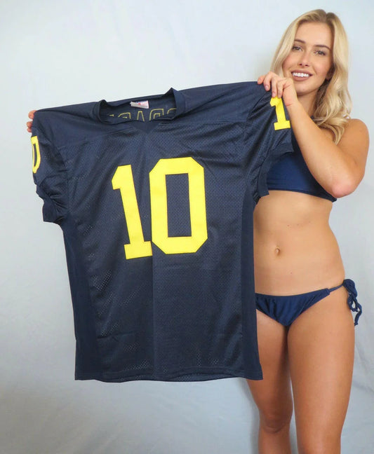 Tom Brady Michigan Wolverines blue game cut jersey - AutographsForSale.com