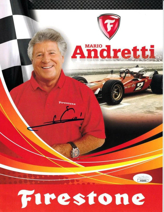 Mario Andretti signed Firestone 8.5x11 promotional photo JSA - AutographsForSale.com