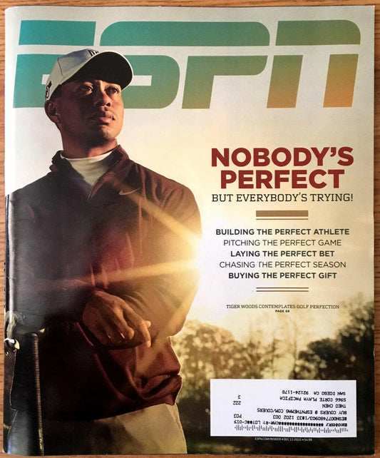 Tiger Woods Nobody’s Perfect cover December 2010 ESPN magazine issue - AutographsForSale.com