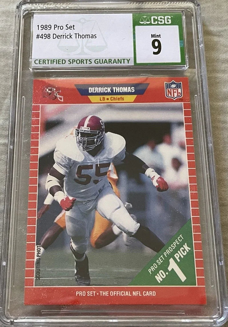 Derrick Thomas Kansas City Chiefs 1989 Pro Set Rookie Card Graded CSG 9 MINT - AutographsForSale.com
