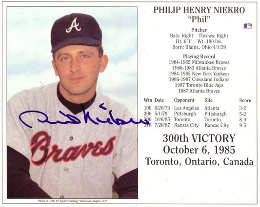 Phil Niekro autographed 300th Win 8x10 photo card - AutographsForSale.com