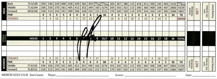 Justin Rose autographed 2013 US Open Merion golf scorecard - AutographsForSale.com