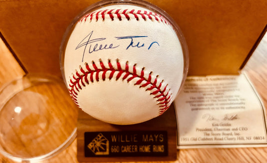 Willie Mays signed Rawlings NL baseball with display case - AutographsForSale.com