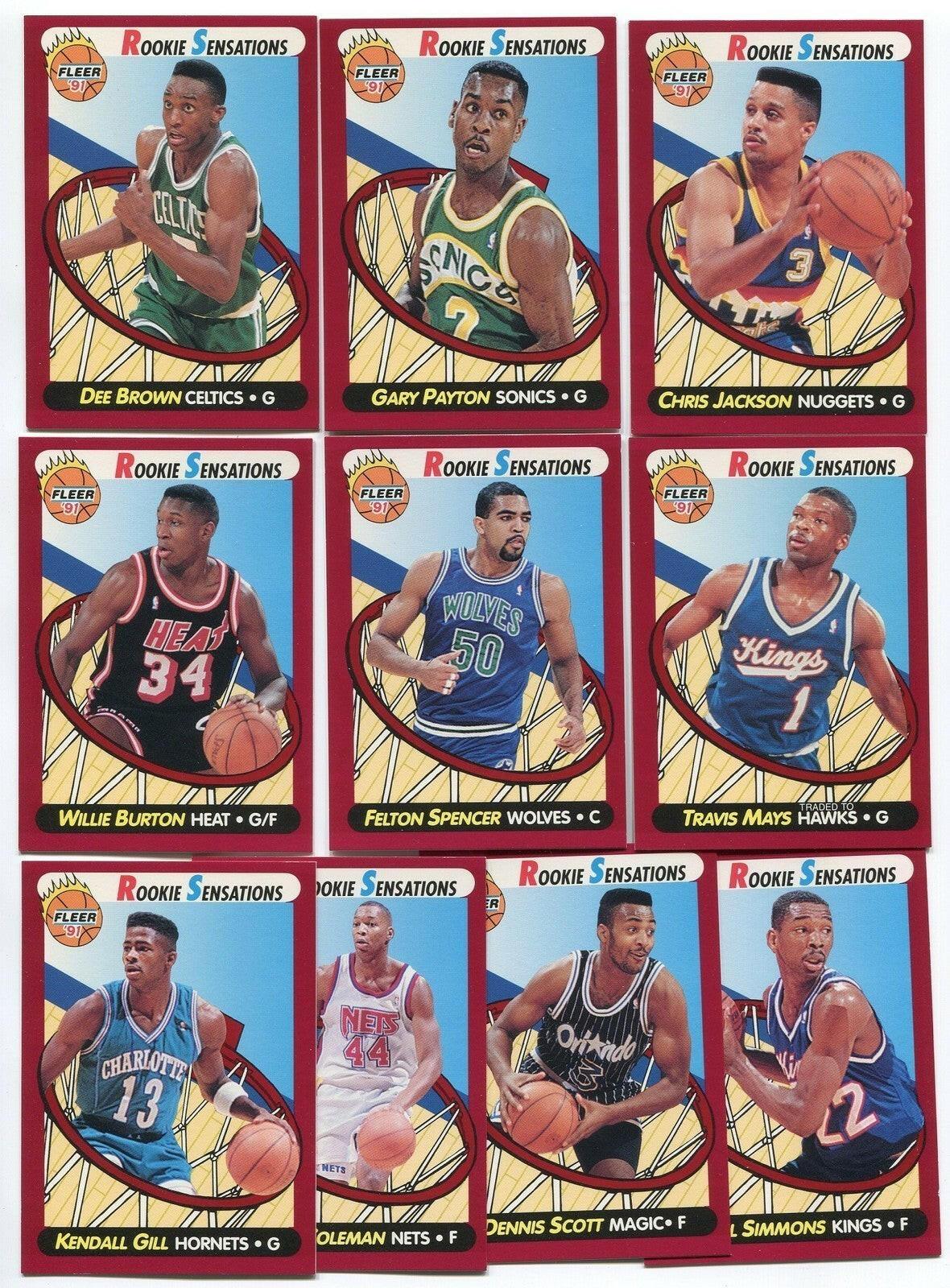 1991-92 Fleer Rookie Sensations basketball insert card set Dee Brown Derrick Coleman Chris Jackson Gary Payton - AutographsForSale.com