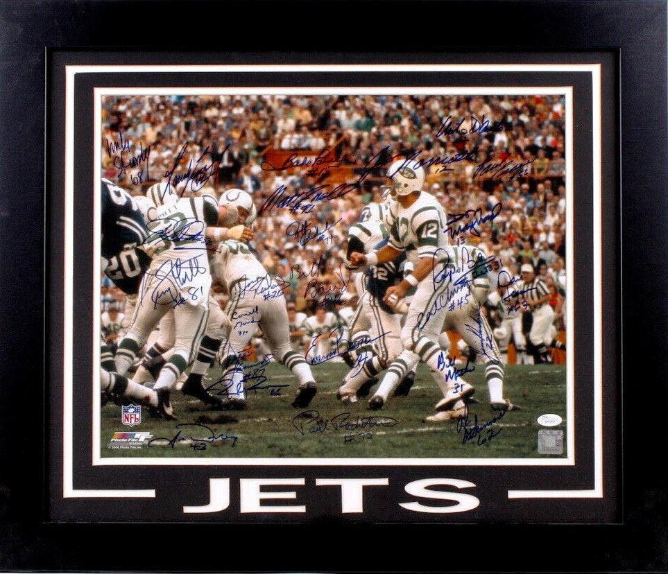 1968 NY Jets Super Bowl 3 team signed 16x20 photo framed Joe Namath JSA - AutographsForSale.com