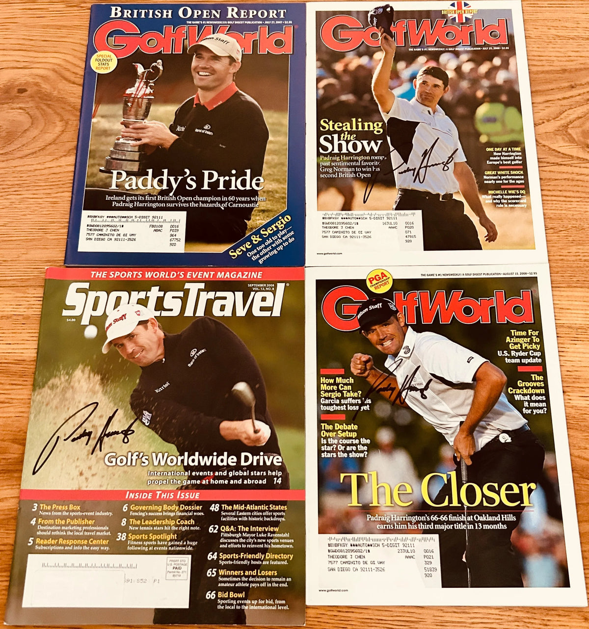 4 Padraig Harrington signed golf magazines 2007 & 2008 British Open - AutographsForSale.com