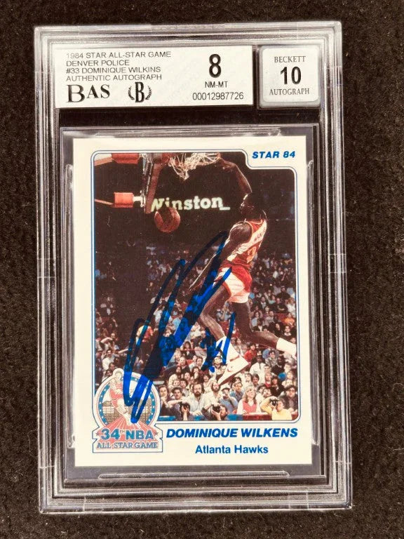 Dominique Wilkins autographed Atlanta Hawks 1984 Star All-Star Game Rookie Card Graded BGS 8 BAS slabbed - AutographsForSale.com