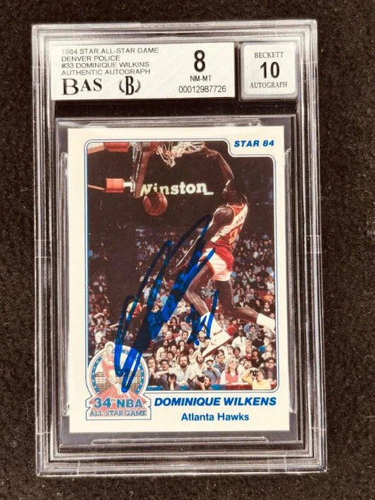 Dominique Wilkins autographed Atlanta Hawks 1984 Star All-Star Game Rookie Card Graded BGS 8 BAS slabbed - AutographsForSale.com