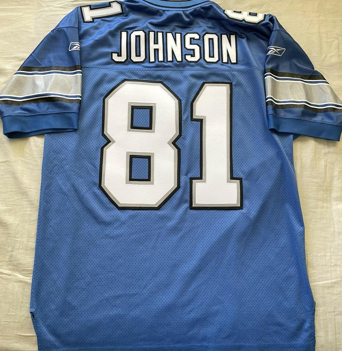 Calvin Johnson Detroit Lions 2007 Rookie Reebok game model blue jersey - AutographsForSale.com