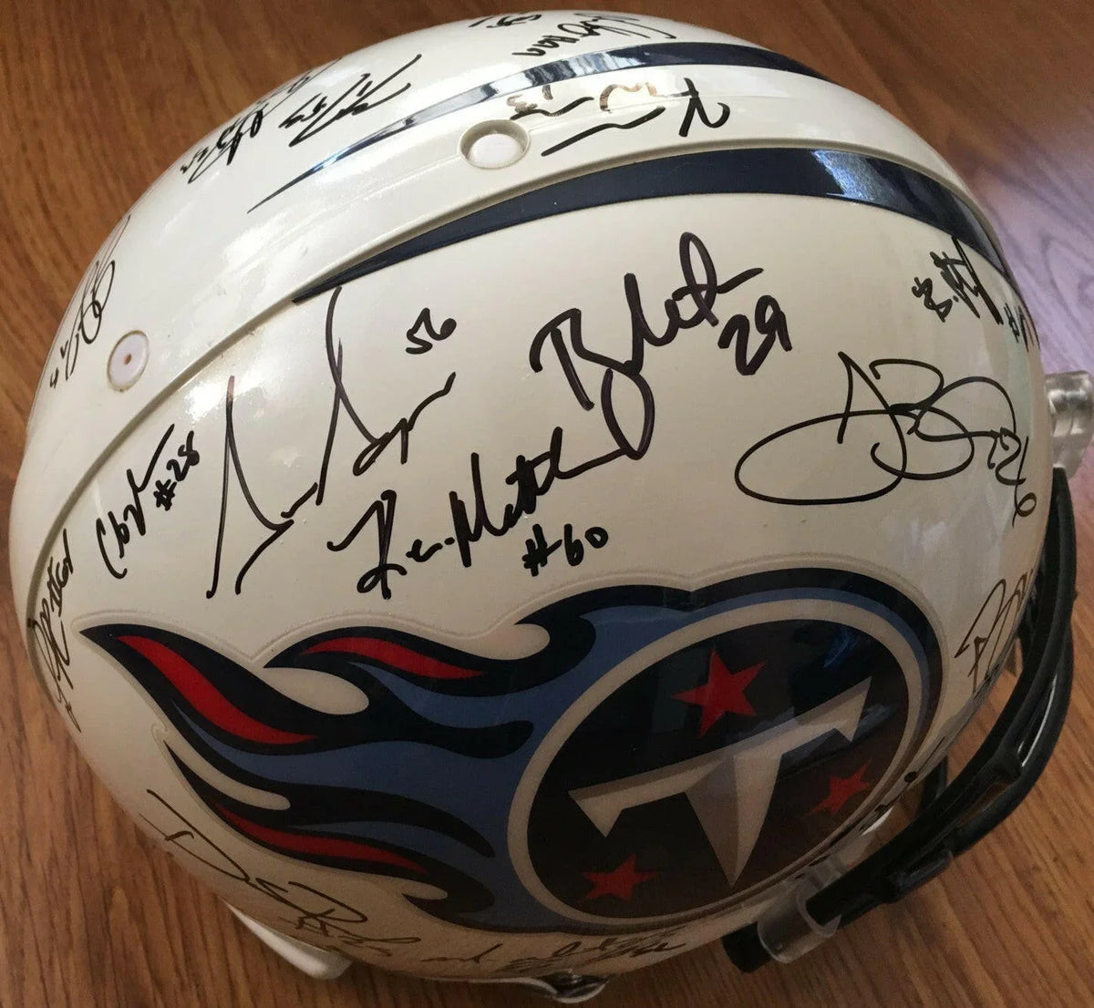 2012 Tennessee Titans team signed game helmet Chris Johnson Bruce Matthews JSA - AutographsForSale.com