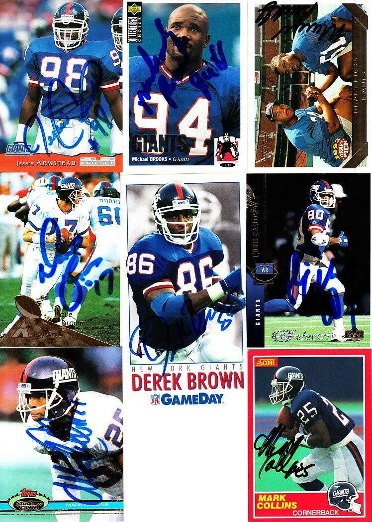 16 New York Giants autographed cards Jessie Armstead Chris Calloway Mark Collins Bart Oates William Roberts - AutographsForSale.com