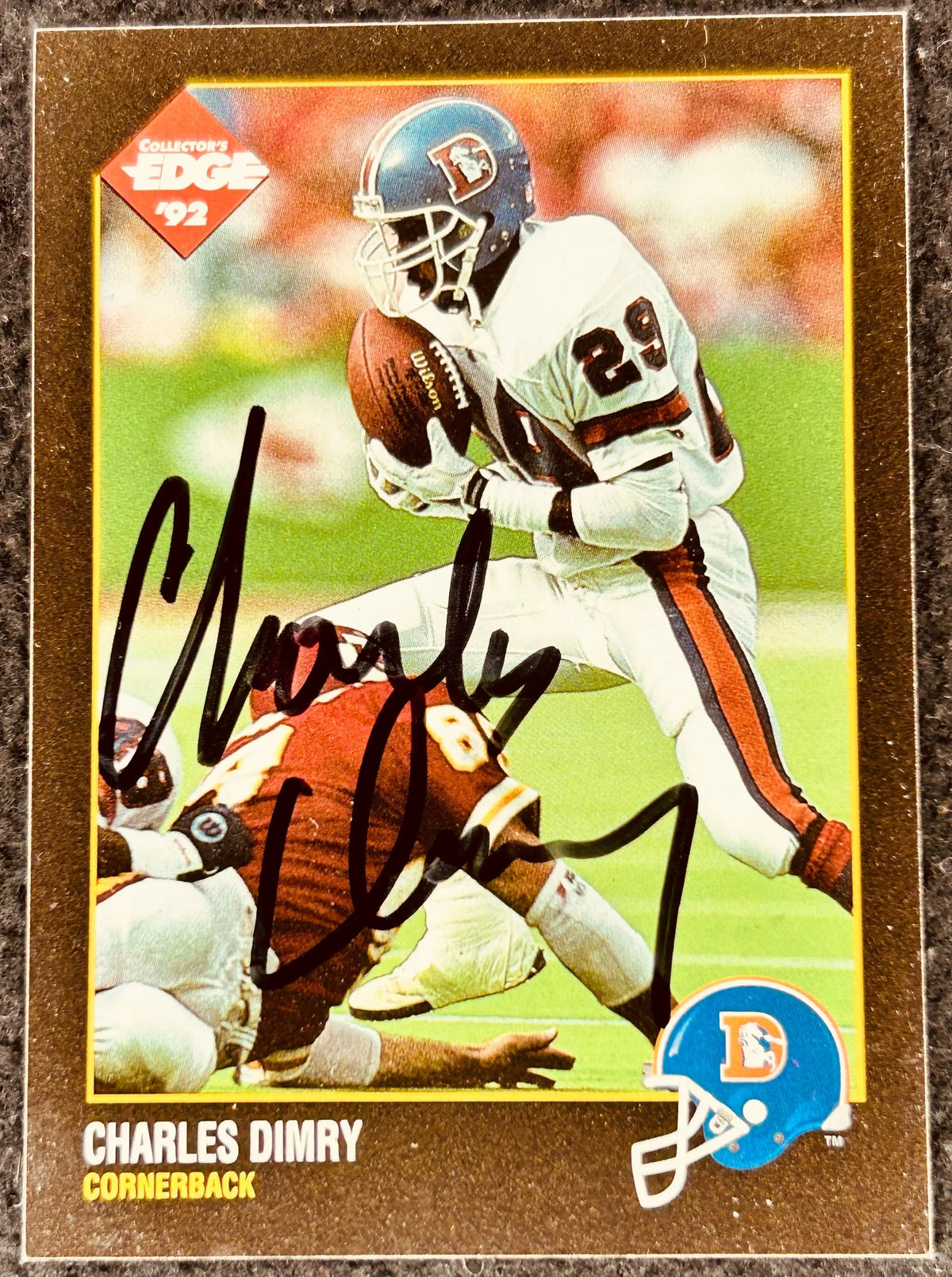 Charles Dimry signed Broncos 1992 Collector’s Edge card - AutographsForSale.com