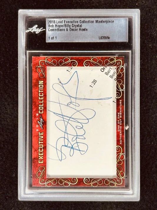 Bob Hope & Billy Crystal 2018 Leaf Masterpiece Cut Signature certified signed card 1/1 JSA - AutographsForSale.com