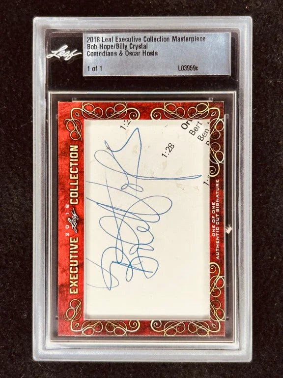 Bob Hope & Billy Crystal 2018 Leaf Masterpiece Cut Signature certified signed card 1/1 JSA - AutographsForSale.com