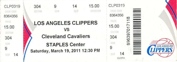 2011 LA Clippers vs Cleveland Cavaliers ticket Blake Griffin rookie season - AutographsForSale.com
