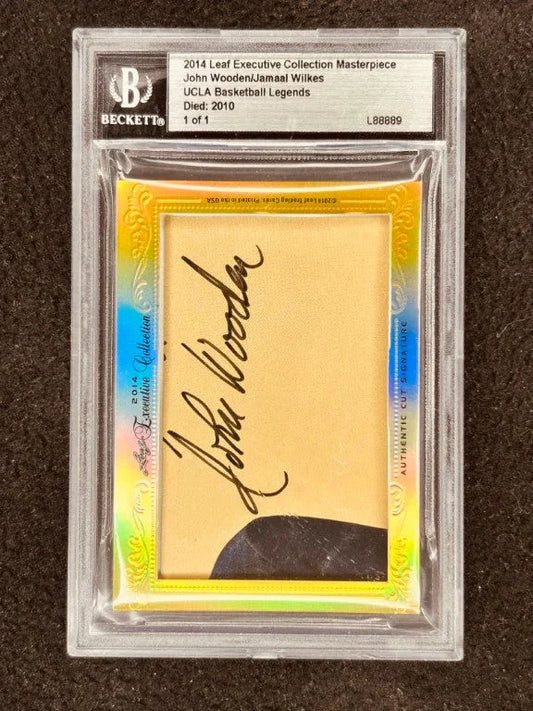 John Wooden Jamaal Wilkes 2014 Leaf Masterpiece Cut Signature certified signed card 1/1 JSA UCLA - AutographsForSale.com