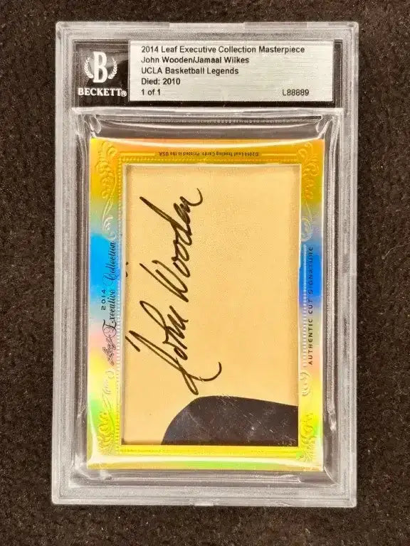 John Wooden Jamaal Wilkes 2014 Leaf Masterpiece Cut Signature certified signed card 1/1 JSA UCLA - AutographsForSale.com