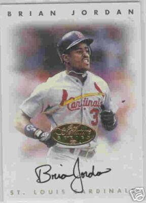 Brian Jordan certified autograph St Louis Cardinals 1996 Leaf Signature card - AutographsForSale.com