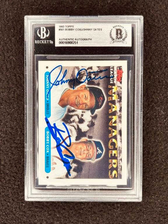 Bobby Cox Braves Johnny Oates signed 1993 Topps card BAS slab - AutographsForSale.com