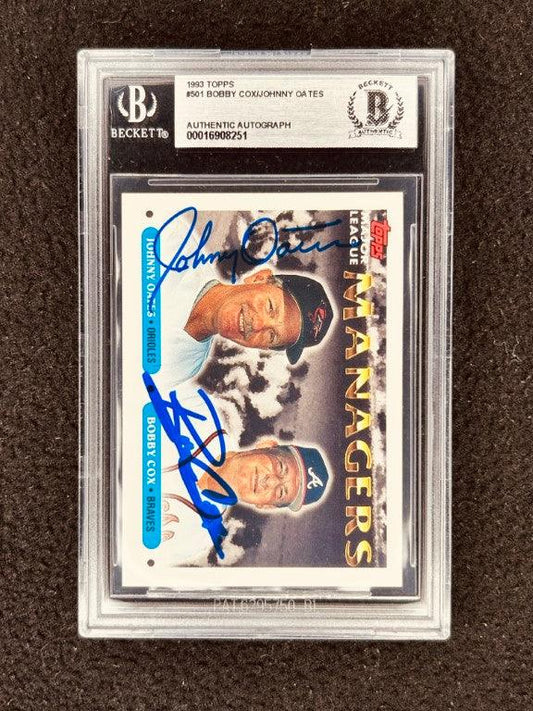 Bobby Cox Braves Johnny Oates signed 1993 Topps card BAS slab - AutographsForSale.com