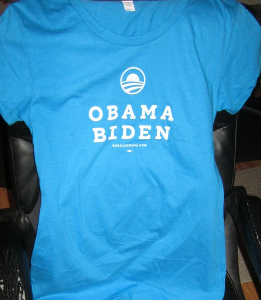 Barack Obama Joe Biden 2012 Ladies aqua Teal Blue T Shirt - AutographsForSale.com