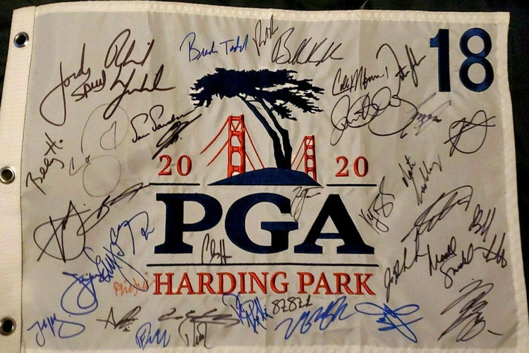 2020 PGA Championship signed flag Collin Morikawa Koepka McIlroy Mickelson Spieth - AutographsForSale.com