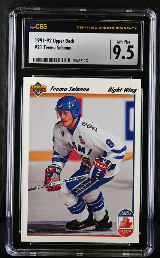 Teemu Selanne Finland 1991-92 Upper Deck RC CSG 9.5 MT+ - AutographsForSale.com