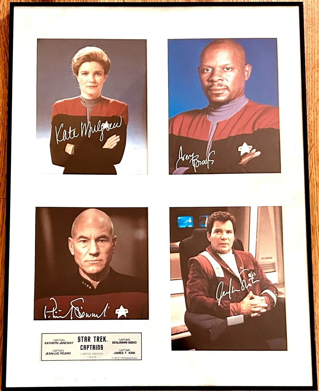 Star Trek Captains signed photo frame with autographs by Shatner, Stewart, Brooks, and Mulgrew