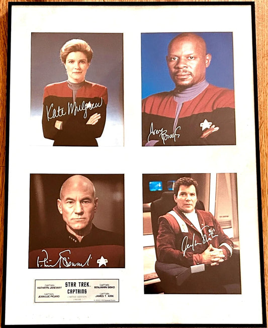 Star Trek Captains signed 8x10 photos framed William Shatner Patrick Stewart Avery Brooks Kate Mulgrew 170/250 - AutographsForSale.com