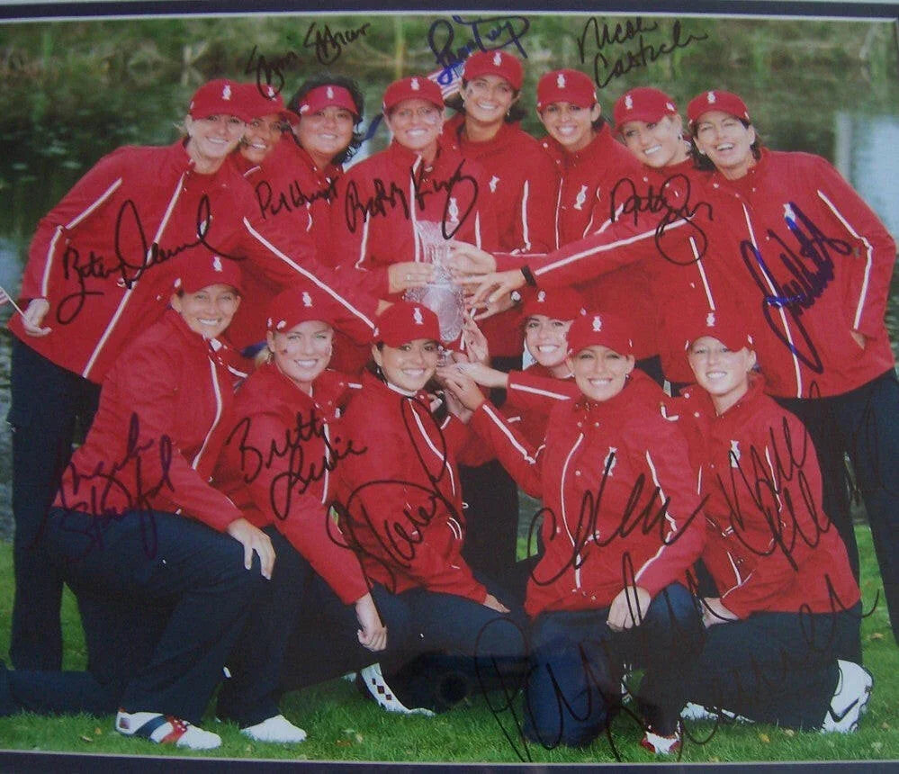2007 US Solheim Cup team signed photo framed Badges Paula Creamer Juli Inkster Cristie Kerr - AutographsForSale.com