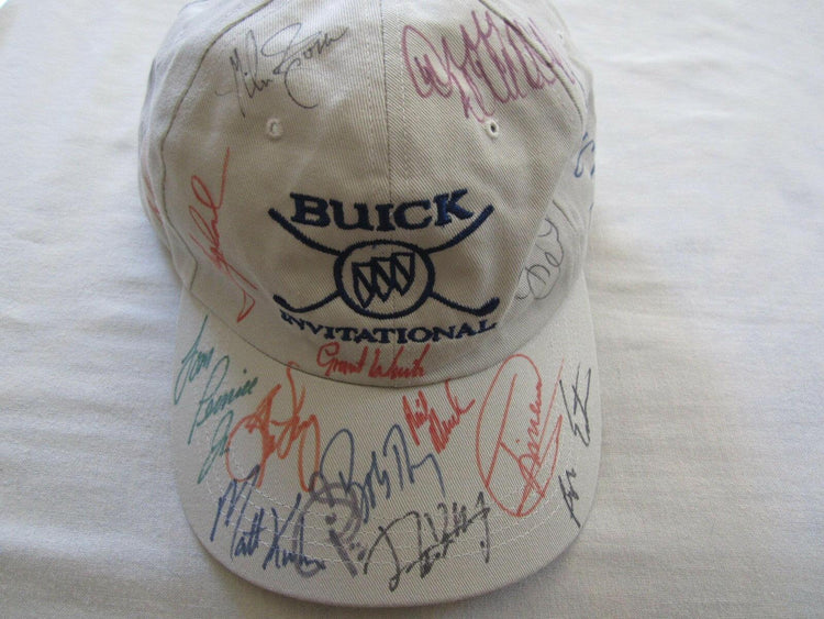 Buick Invitational golf cap signed by 19 PGA Tour Players Matt Kuchar Jose Maria Olazabal Bob Tway - AutographsForSale.com